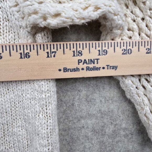 Forever 21 Womens Beige Knit Pullover Hoodie Medium Open-Weave Crochet Sleeves - Picture 7 of 7